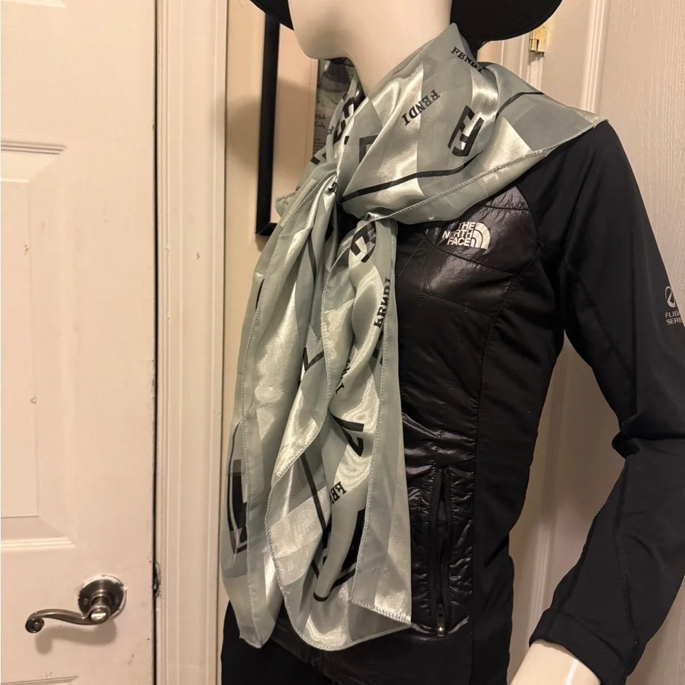 Gray and Black Striped Silky Scarf. Gorgeous and chic